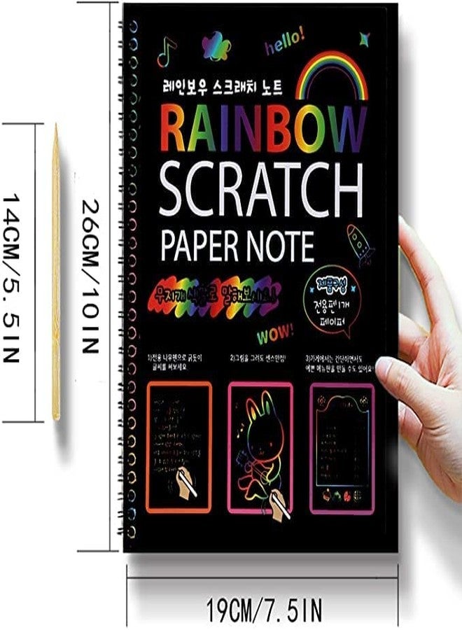 SpiderJuice 1 Book (10 Pages) Creative Unique Rainbow Magic Colorful Mandala Art Drawing Scribble Fun Activity Black Scratch Paper Note Book for Kids Adults Birthday Return Gifts Restaurant Hotel Cafe Memo Menu Pad with Bamboo Stick - Image 2